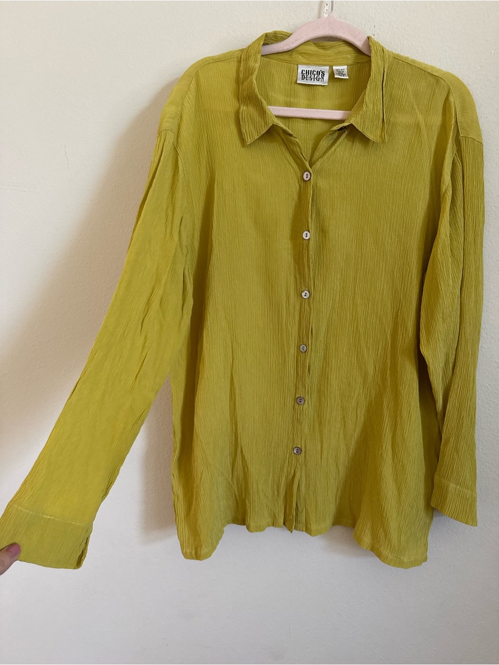 Chico's vintage 90’s Silk Chartreuse  Green Button Down Shirt XL